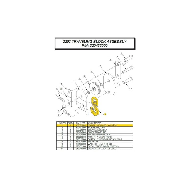 Auto Crane Swivel Hook Assy W/Latch A