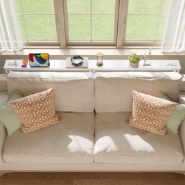 ELYKEN 5.9" Narrow Console Sofa Table with Power Outlets, Total 39.4” Long Behind Couch Table with Charge Station and 5.9’ Extension Cord for Living Room, 5.9" D x 39.4”W x 29.5”H, White