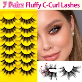 7 Pairs of 3D False Eyelashes, Cat Eye, Fluffy Volume, D Curl, Cat Eye, Artificial Eyelashes, Natural Look, Reusable, Handmade Faux Mink Makeup Eyelashes (YG06)
