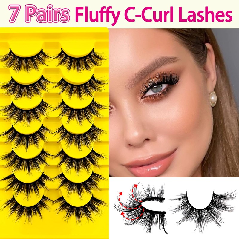 7 Pairs of 3D False Eyelashes, Cat Eye, Fluffy Volume,
