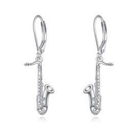 YFN Saxophone Earrings Sterling Silver Dangle Drop Leverback Earrings Music Jewelry Saxophone Gifts for Women Men Saxophone Lover