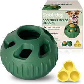 2 Piezas de Juguetes para Masticar Perros con Molde de Bandeja Silicona,Bolas Bocadillos Comida para Perros Congeladas (Verde)