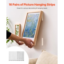 VEVOR Picture Hanging Strips, 16 Pairs, X-Large Picture Hangers with Removable Adhesive, Hook & Loop Strips, Wall Hanging Strips for Damage Free Picture Hanger, Mounting of Photos, Frames, Wall Decor
