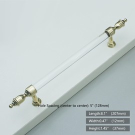 MFYS 5" Clear Acrylic Wardrobe Pull Handles for Kitchen Cabinets Bright Gold Drawers Knobs Dresser Pull Handle Furniture Hardware (5" Hole to Hole)