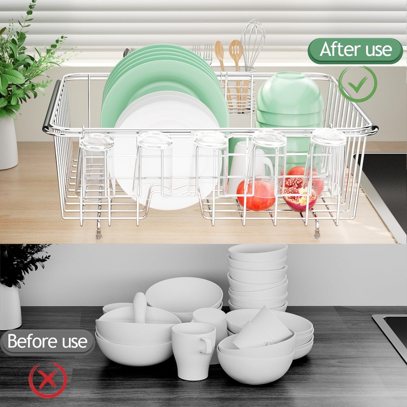Fanbsy Dish Drying Rack in Sink, Extendable Stainless Steel Dish