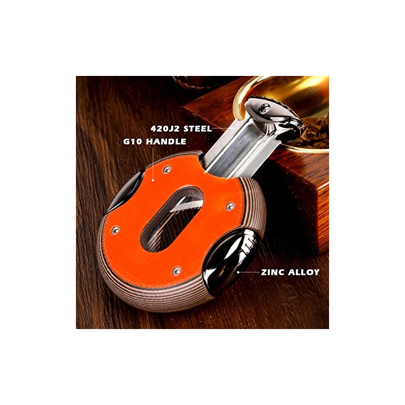 KEENSUN Round G10 V-Cut Cigar Cutter (Orange),60 Ring Gauge, Ergonomic