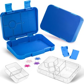 QCQHDU Bento Lunch Box for Kids,Girls Lunch Box with 6 Transparent compartments,Children's Packed for School with Secure lid to Prevent Spills.（Blue）