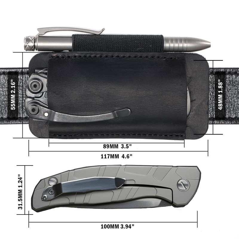 VIPERADE PJ33 Leather Knife Sheath for Belt, Horizontal Carry Pocket