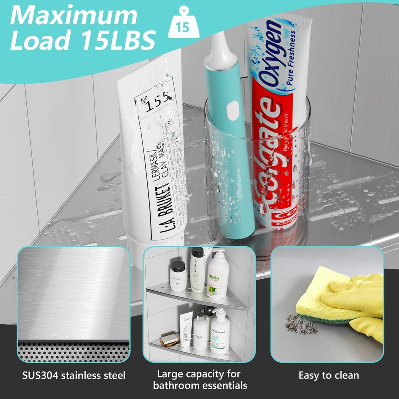 Qeke 2 Pack Corner Shower Shelf Brushed, 11.5" Recessed Tile