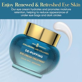 Crema antihinchazón para ojos con ácido hialurónico y colágeno: hidrata y promueve la retención de humedad. Ayuda a r