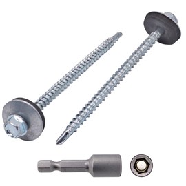 Pack of 30 Self Tapping Zinc Plated Steel Screws DIN 7504-K 4.8mm x 80mm with EPDM Washers Hex Washer Head Self Tapping Screws