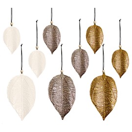 Set of 9 Pendants Autumn Shimmer Leaf Autumn Leaves Hanging Leaf Decorative Hanger Autumn Decoration Metal Gold/White/Silver (Set of 9 Pendant Leaves GWS)