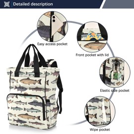 Emelivor Vintage Fishes Diaper Bag Backpack Large Capacity Travel Baby Bags Backpack Diaper Bags for Boy Girl Travel Shopping Mom Dad