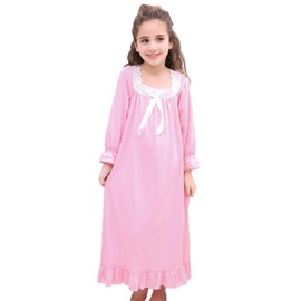 Horcute Girls Cotton Long Sleeve Sleep Shirts Nightshirts Pajamas Nightgown Pink 150# 11-12Y