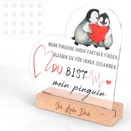 AYSYR Gifts for Women/Men/Couple, Penguin Gift for Anniversary Wedding Anniversary, Acrylic Wooden Signs Home, Valentine's Day Christmas Gift for Him, Her, Husband, Wife, I Love You