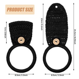 Tatuo 3 Pieces Crochet Towel Holder Hanging Kitchen Dish Towel Holder Ring Oven Handle Kitchen Bathroom Hanger for Stove(Black)