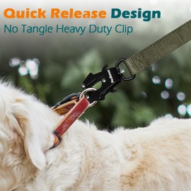 PetBonus Heavy Duty Tactical Dog Leash, 5 FT Bungee Shock Absorption Leash with 2 Padded Handles, Quick Release Metal Clip, Car Seatbelt, No Pull Training Lead for Large Medium Dogs（Army Green）