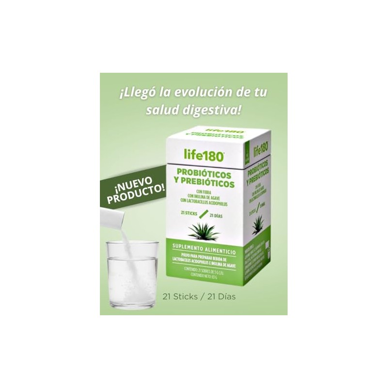 Life180 Probióticos y Prebióticos con Inulina de Agave, Sin Sabor,