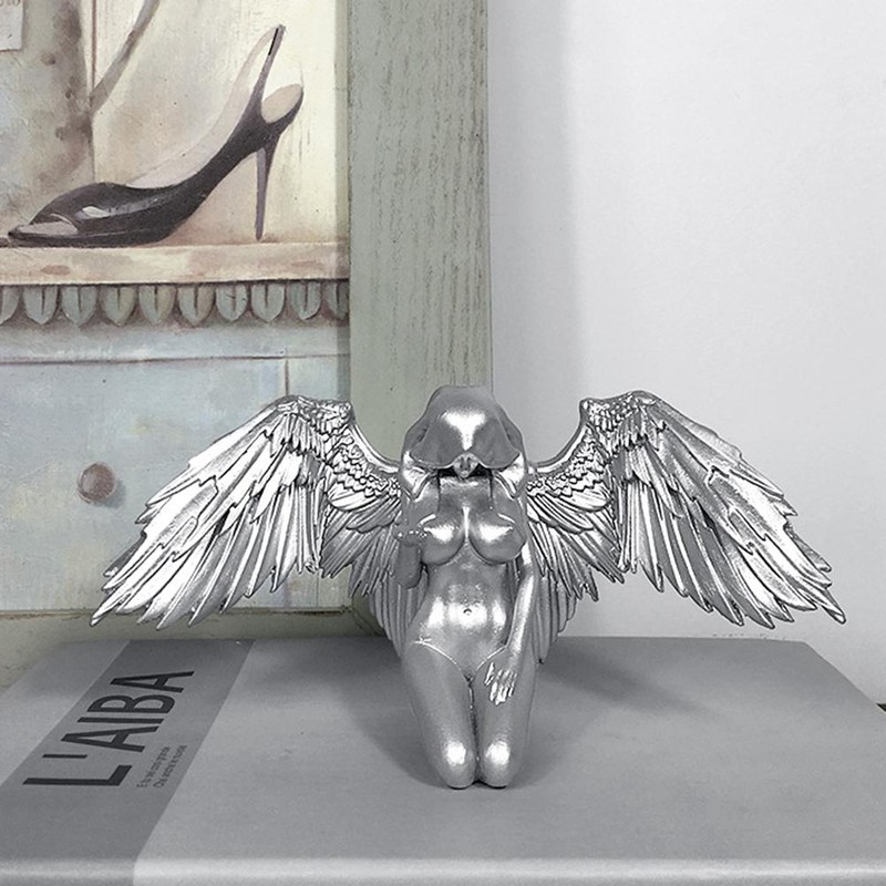 Interior Kneeling Angel Wing Ornaments Craft Mythical Character Decoration with