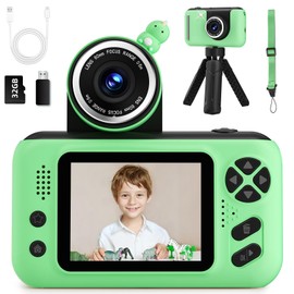Kids Camera, Birthday Gifts for Boys and Girls Age 3-8,Video Recorder for Kids 8-12,Childrens Digital Camcorder for vlogging Portable Kids Selfie Camera with 32GB SD Card Green