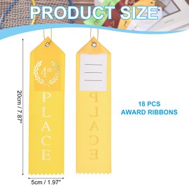 PATIKIL Award Ribbons, 18 Pcs 4th Place Prize Medal Ribbon with Event Card & Rope for Sports Events Competitions Challenges Prize Ornaments, Yellow