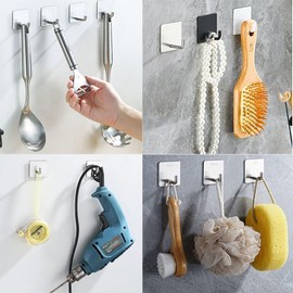 Heavy Duty Adhesive Towel Hooks Stick on Towel Hanger Wall Holder Waterproof Stainless Steel Sticky Hooks for Hanging Bathroom Kitchen Home-10 Packs