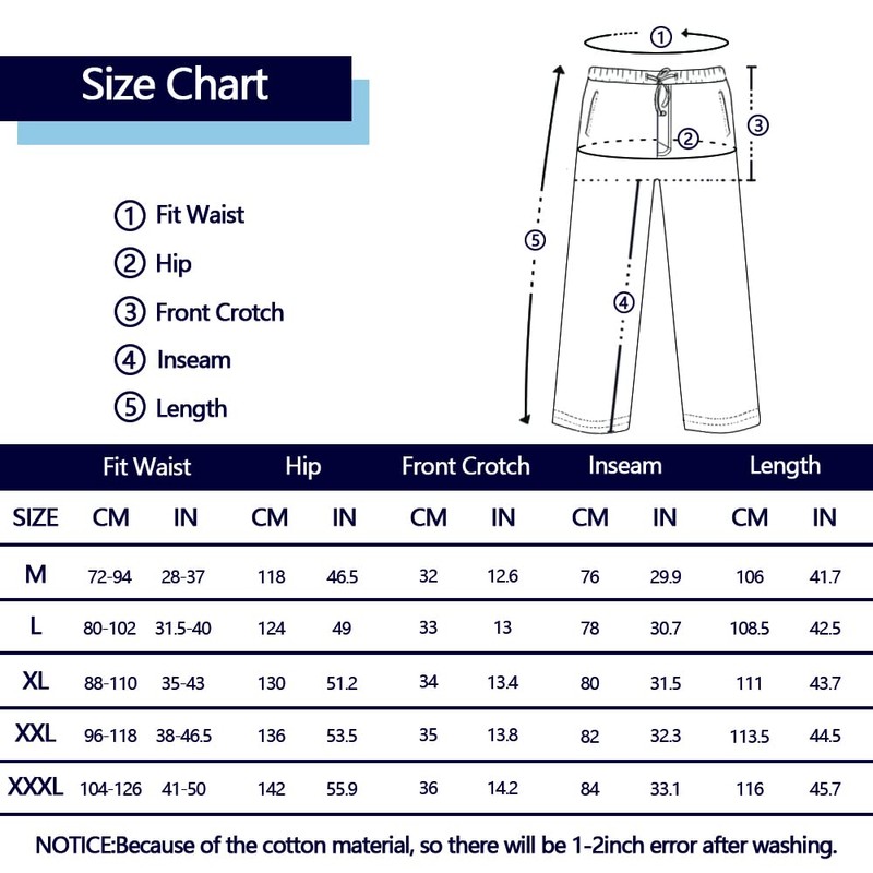 Bintangor Pantalones de pijama para hombre, 100% algodón, cintura elástica,