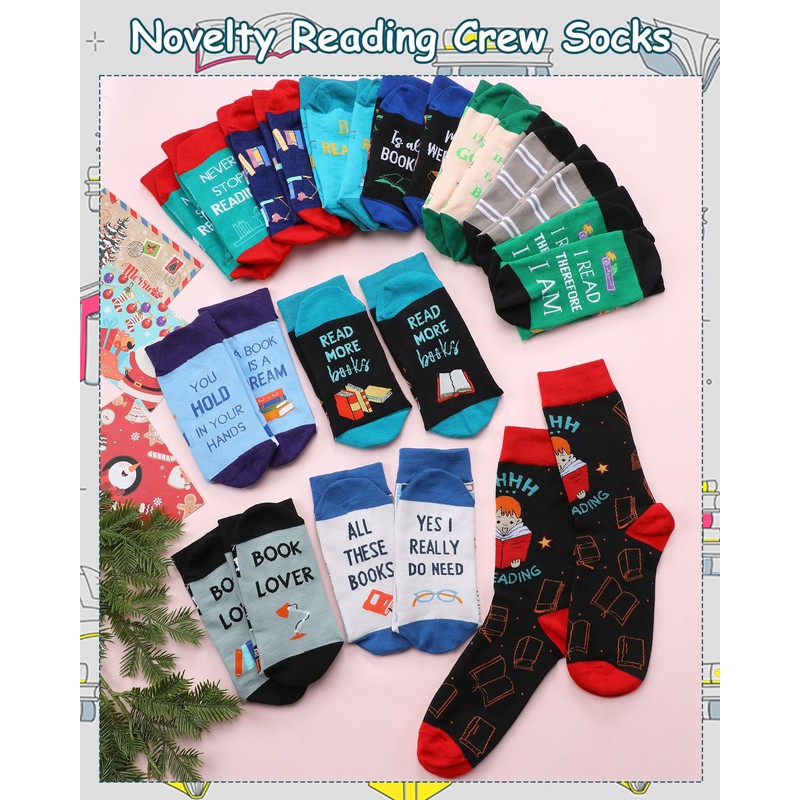 Liitrsh 12 Pairs Book Lovers Socks Gifts for Women Men