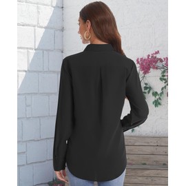 J.VER Women's Button Down Shirt Long Sleeves Solid Dress Shirts Work Business Casual Blouse Fashion Chiffon Tops Black 2XL