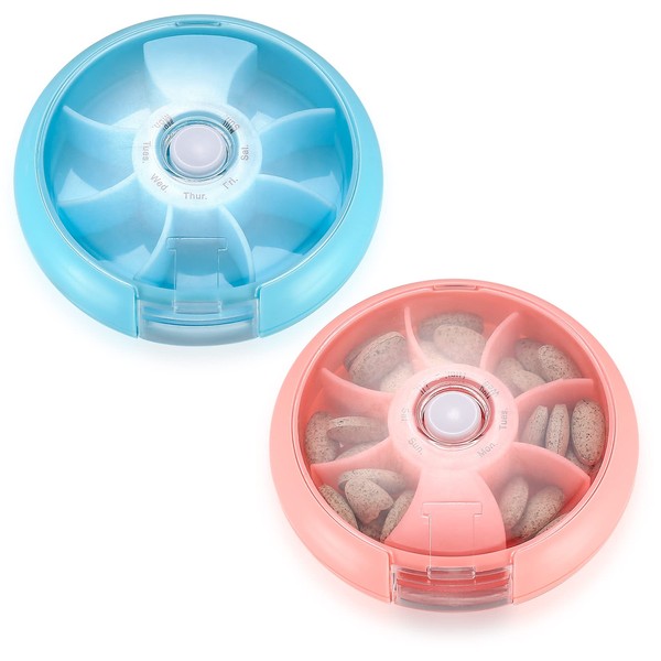 2 Pcs 7 Day Pill Dispenser, Round Compact Tablet Box,