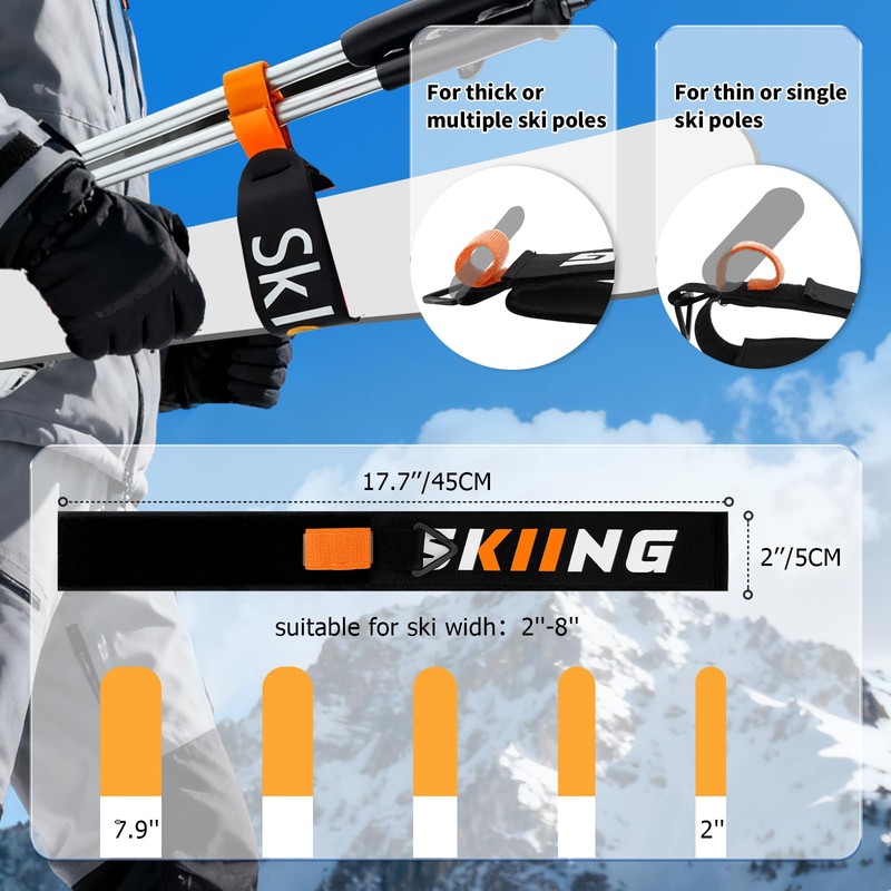 JaunniQir Ski Carrier Strap with Padded Shoulder 1Pcs Ski &