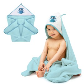 MEA BABY Towel with Hood, 100% Cotton, 80 x 80 cm, Hooded Towel for Girls and Boys, Soft and Super Absorbent Baby Towel with Hood, turquoise