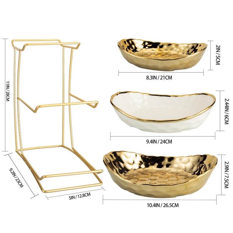 YYW 3 Tier Fruit Bowl for Kitchen Counter, White Gold