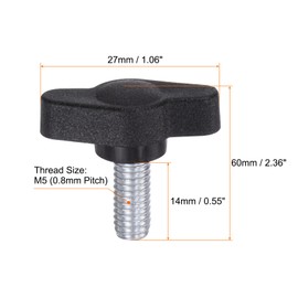 QUARKZMAN Pack of 20 Thumb Screws with T Wing Knobs, M6 x 14 mm, Plastic T-Head Threaded Bolts, Clamping Screw, Wing Screw, Grab Handles, 27 mm Clamping Button, Thumb Screws for Machine, Black