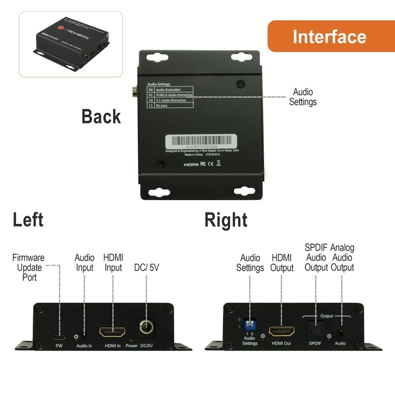J-Tech Digital HDMI 4K 60HZ HDMI Audio Extractor with Audio