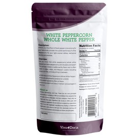 Viva Doria White Peppercorn, Whole White Pepper, 12 Oz For Grinder Refill