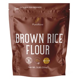 PuroRaw Brown Rice Flour, 2lb, Premium Brown Rice Flour Gluten Free, Rice Flour for Baking, Fine Brown Rice Flour Bulk, Superfine Rice Flour Tortillas,Natural, Non-GMO, Batch Tested, 2 Pound
