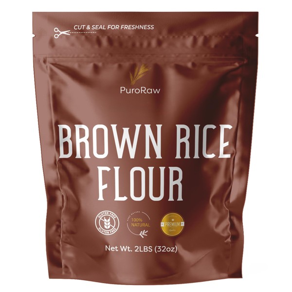 PuroRaw Brown Rice Flour, 2lb, Premium Brown Rice Flour Gluten