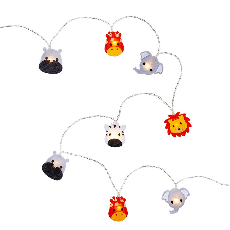 Lights4fun 16er LED Safari Lichterkette mit Filz Motiven Kinderzimmer Timer