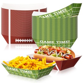 Baderke 50 Pcs Game Day 2lb Football Party Supplies Paper Food Trays Boat, Disposable Serving Tray Kraft Paper Boat for Tacos Concession for Birthday Football Balls Sports Themed Party Favors