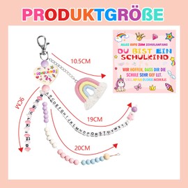 Einschulung Mädchen Rechenkette 2025 Regenbogen Schultüte Füllung Schulkind Glücksbringer Anhänger Schulanfang Geschenk mit Grußkarte Geschenkbox für Freunde und Schulkameradin (Rosa)