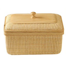 Teng Tian Covered Rattan and Solid Wood Home Living Room Decorations Modern Storage Basket Square Jewelry Box Fruit Basket Dining Table Storage Basket Weave