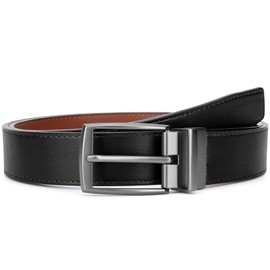 SANSTHS Men's Reversible Leather Belt Golf Jeans Dress Belts for Men (Gray Buckle/Blackbrown)