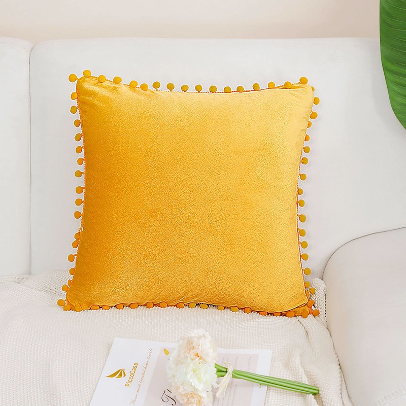 PiccoCasa Velvet Pillow Covers, 1PCS Pom Pom Christmas Throw Pillow