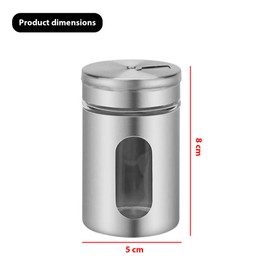 NIYATA Pack of 7 Spice Shakers, Stainless Steel, Round Spice Jars, 8 cm High, 3 Scattering Sizes, with 1 Sponge Cleaning Brush, Kitchen Organiser, for Spices and Herb Jars (Silver)