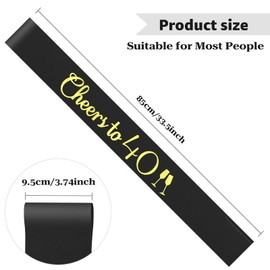 40th Birthday sash 40 Years Old Gifts for Women Men Mom Dad Wife Husband Sister Brother Aunt Uncle Friends Coworker Turning 40 Gifts for Her Him 40th Birthday Party Supplies Decorations Favors Black