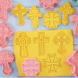8 Pieces Cute Christian Cross Cookie Cutters Plastic Cookie Stamps Cookie Mould Press Cross Cookie Mould Set Baking Kitchen Tools (Cross 1227B)