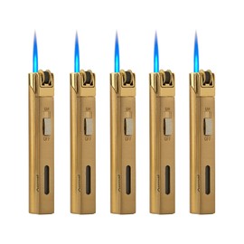 5 Pack Butane Torch Lighter Jet Flame Lockable Portable Adjustable Lighter with Fuel Visible Tank No Gas (Gold)