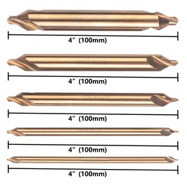 VALYRIANTOOL 5PCS Cobalt Long Center Drill Bits Set, M35 High Speed Steel 60-Degree Angle 4" Overall Length Center Drill Bits Kit Countersink Tools for Lathe Metalworking Size 1.0 2.0 3.0 4.0 5.0