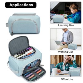 XQXA Extra Large Capacity Pencil Case Organizer, Multifunctional Pencil Pouch with Compartmens, Travel Simple Stationery Bag, Nylon Pencil Bag for Adults (Blue)